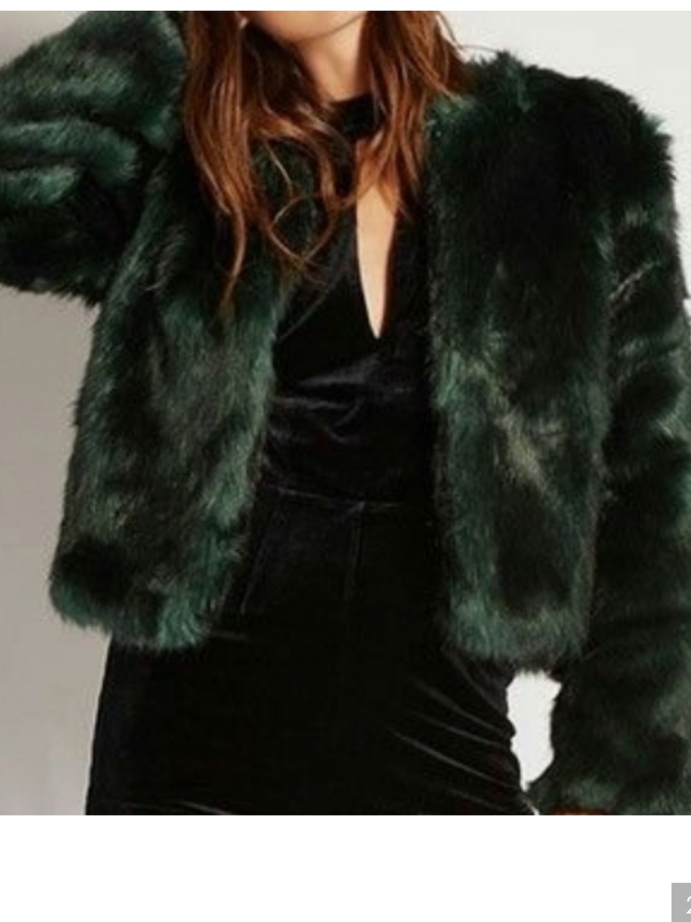 BERSHKA GREEN FAUX FUR COAT